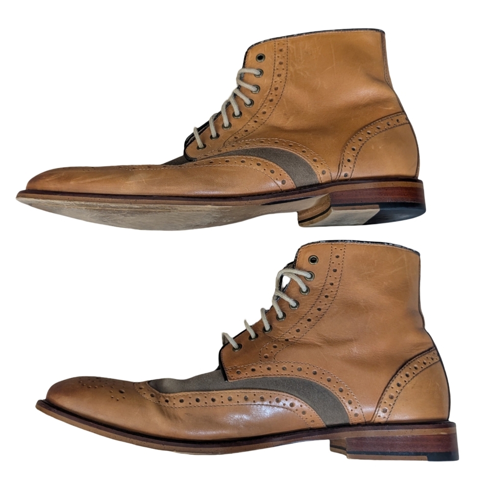 Joseph Abboud Tan Wingtip Ankle Boots 10.5 - Picture 7 of 14
